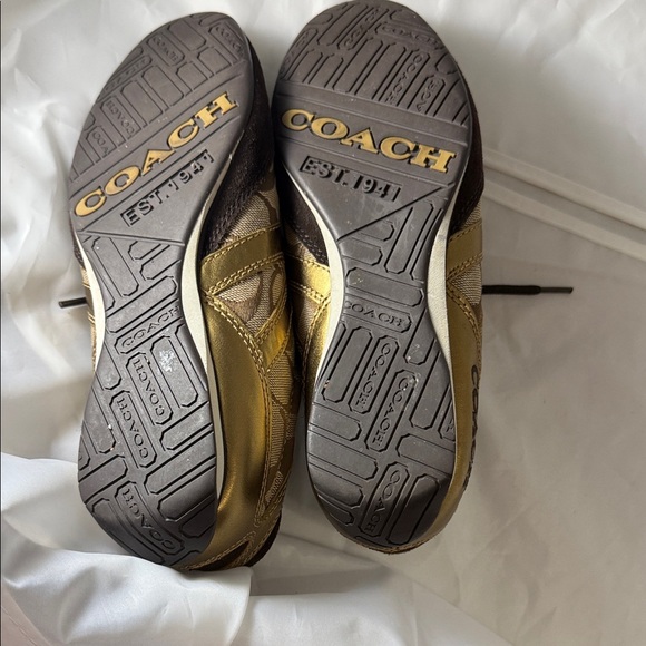 Coach Signature Brown and Gold Lace-Up Sneakers - Picture 3 of 9